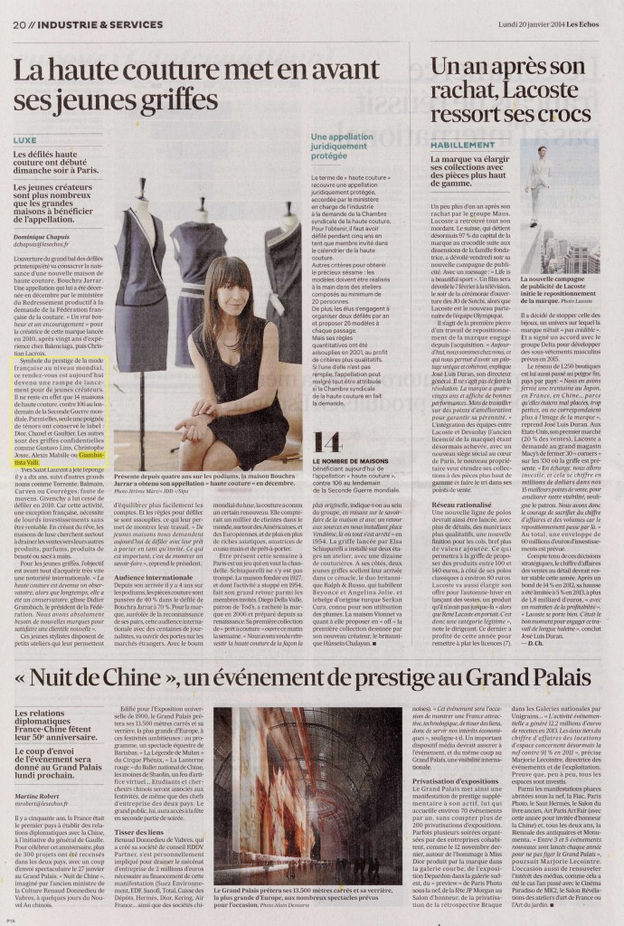 LES ECHOS 20 jan 14 GIAMBATTISTA VALLI