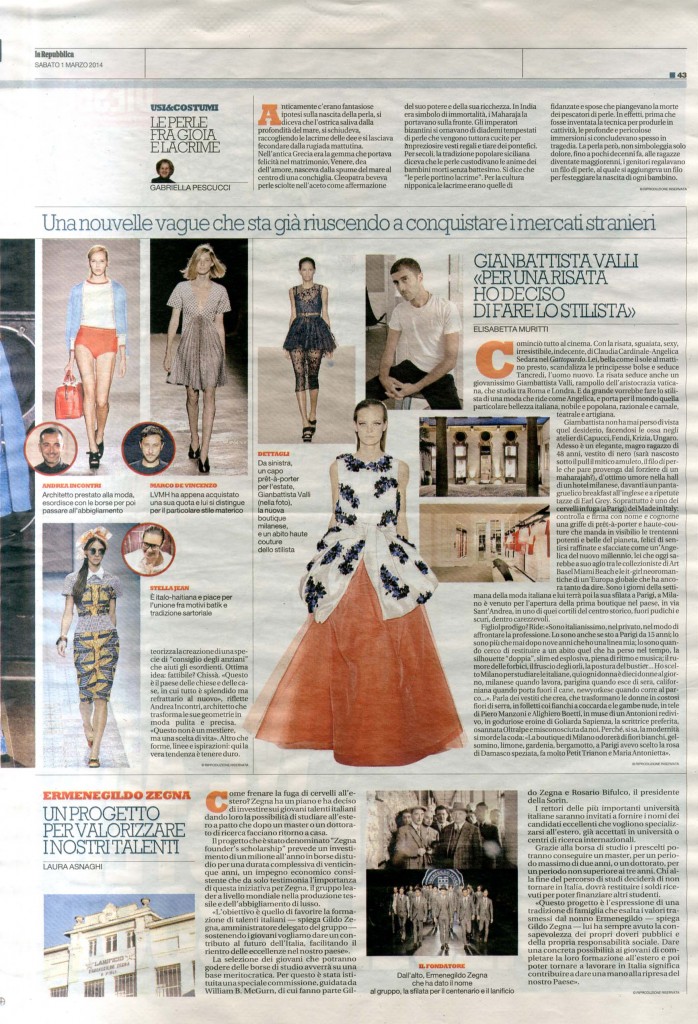 La Repubblica 1.03.14 p.43
