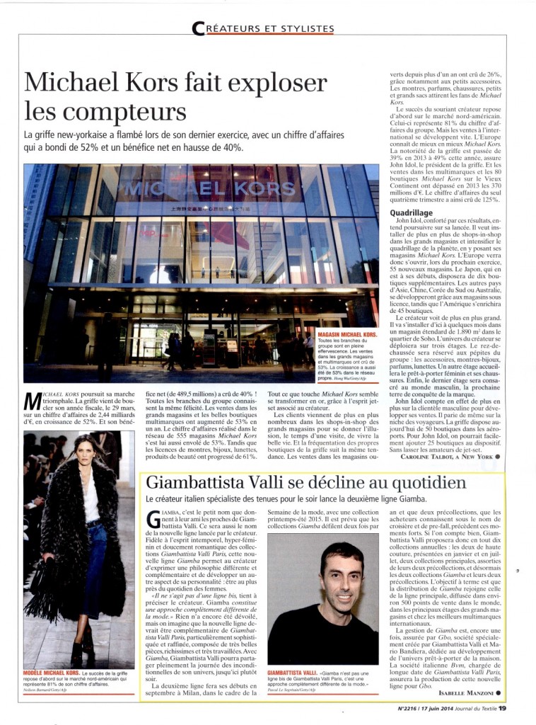 JOURNAL DU TEXTILE 17 jun 14 GIAMBATTISTA VALLI