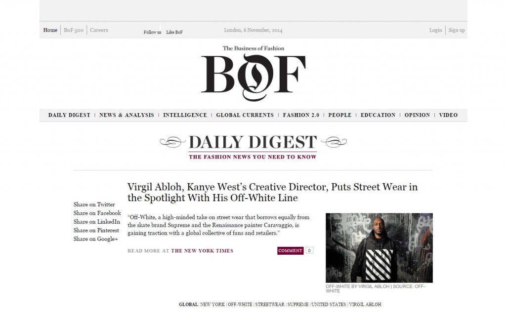BUSINESSOFFASHION.COM, 6 NOVEMBER 2014