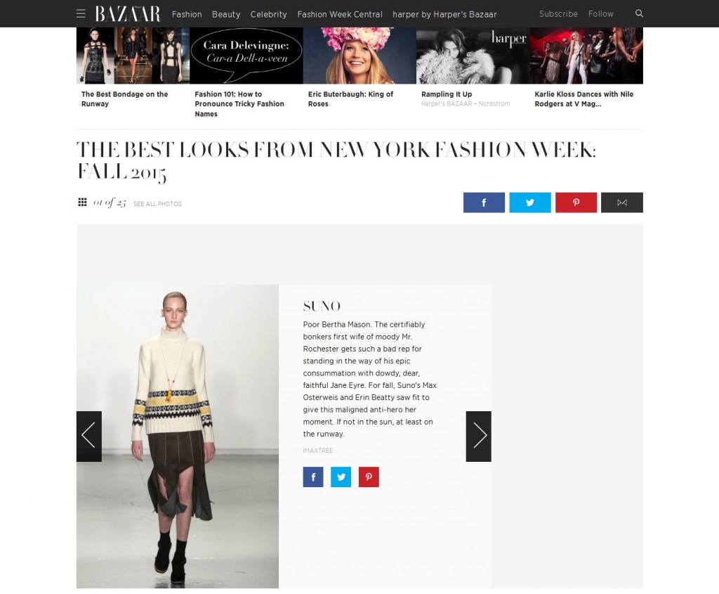 Suno - HarpersBazaar.com - February 14, 2015