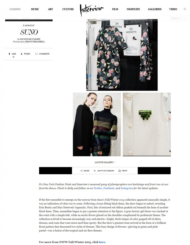 Suno - InterviewMagazine.com - February 17, 2015