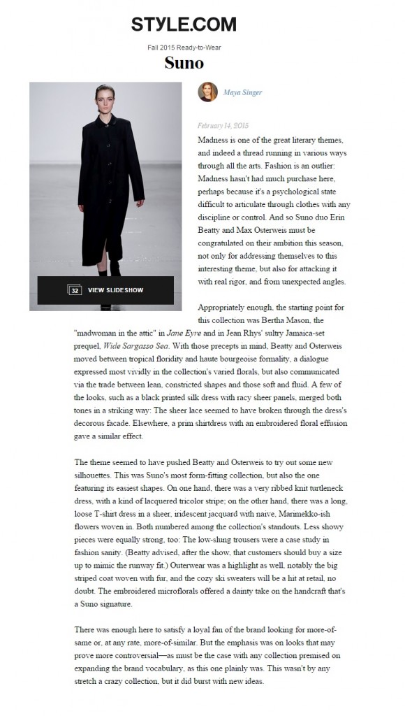 Suno - Style.com - Feburary 14, 2015