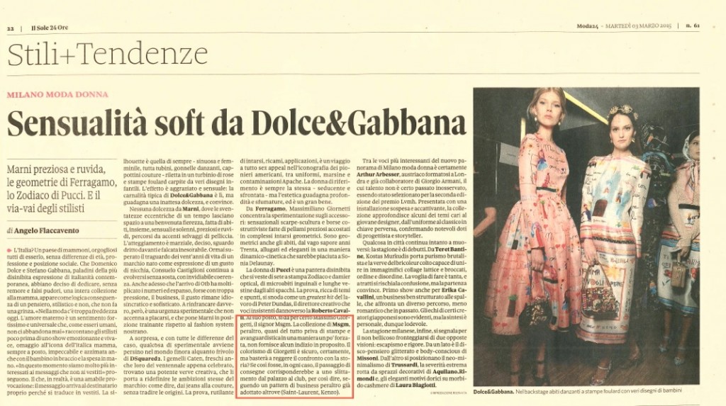 MSGM - ILSOLE24ORE - 03MAR15
