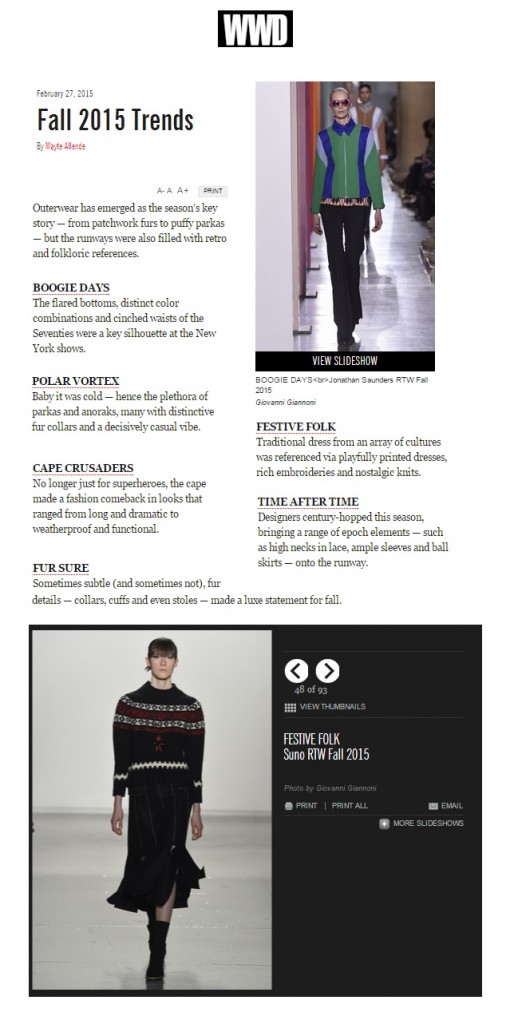 Suno - WWD.com - February 27, 2015